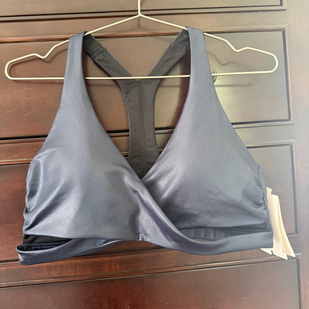 NWT GapFit Shimmer Navy Medium Impact Criss Cross Padded Sports Bra Large L NEW